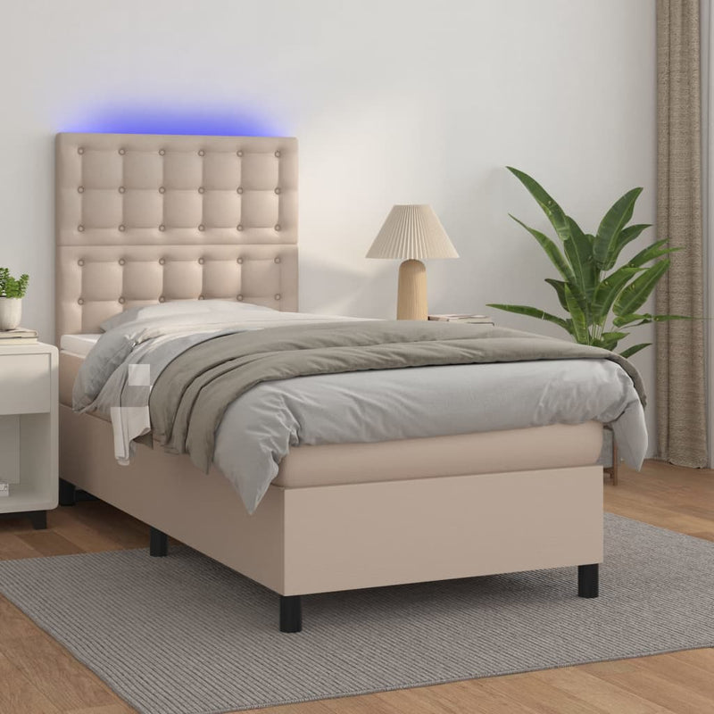 Pat continental cu saltea și LED cappuccino 80x200 cm piele eco