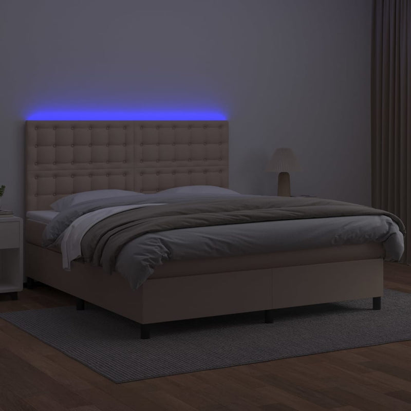 Pat cu arcuri, cu saltea și LED, cappuccino 160x200cm piele eco