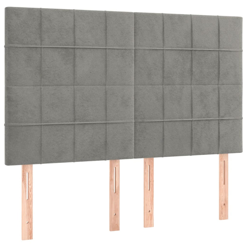 Pat continental cu saltea și LED gri deschis 140x190 cm catifea