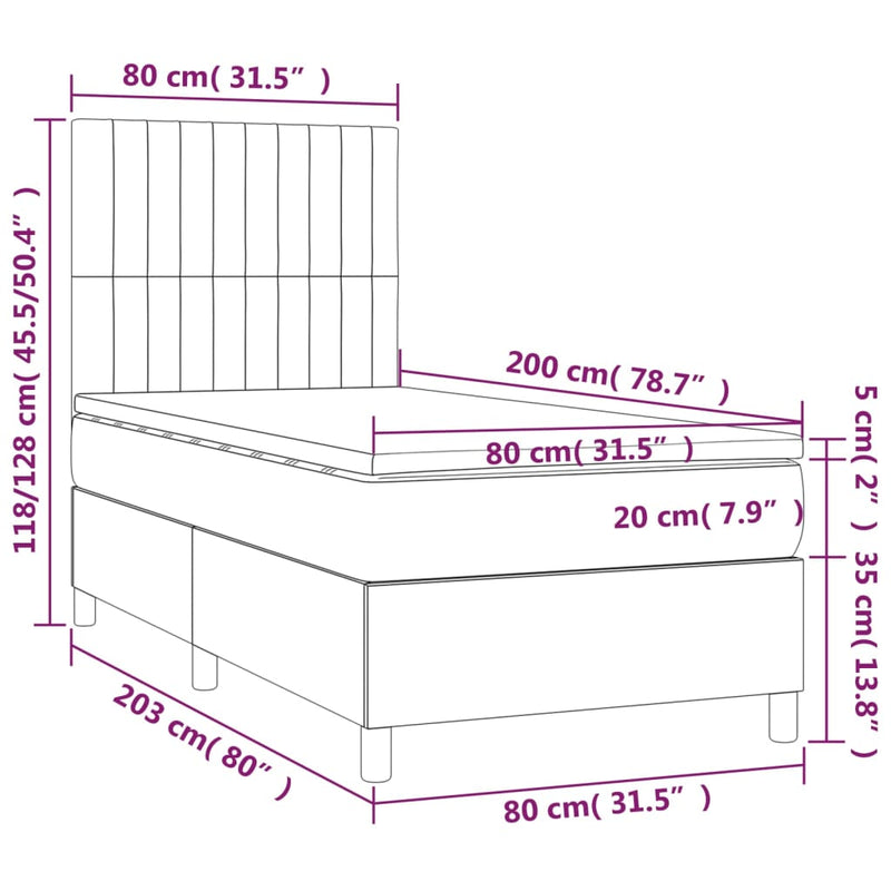 Pat continental cu saltea & LED, roz, 80x200 cm, catifea