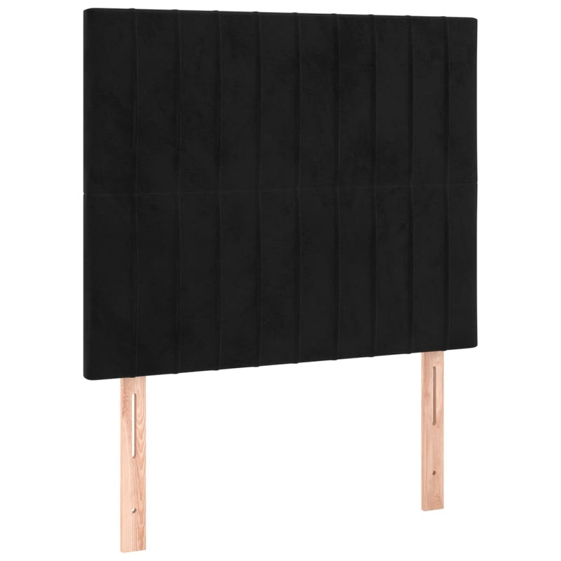 Pat cu arcuri, saltea și LED, negru, 90x200 cm, catifea
