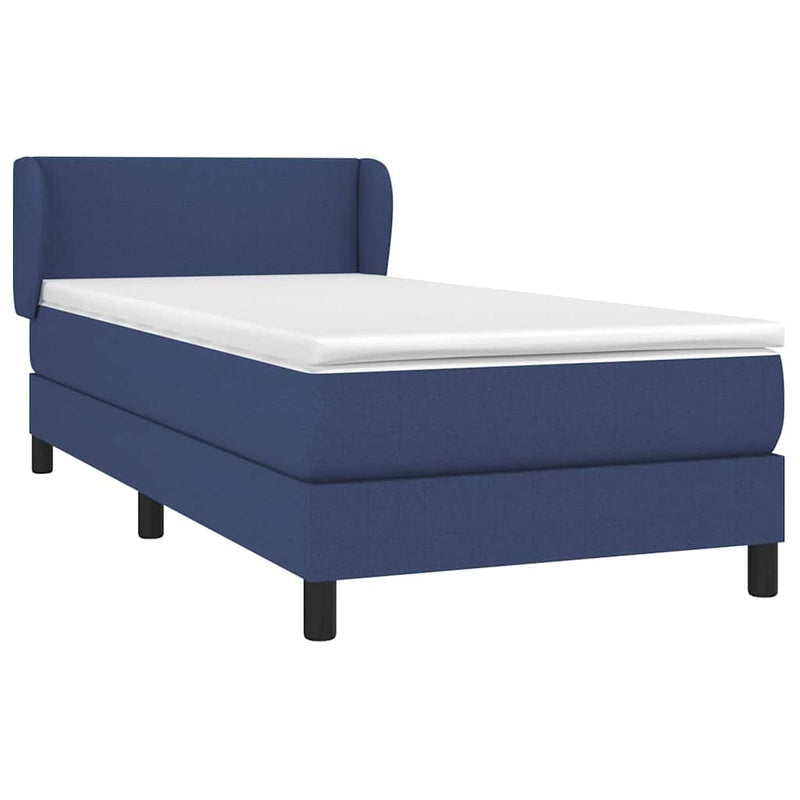 Pat box spring cu saltea, albastru, 90x190 cm, textil