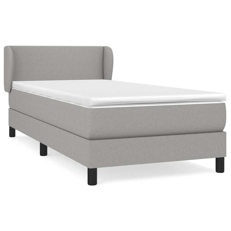 Pat box spring cu saltea, gri deschis, 90x200 cm, textil
