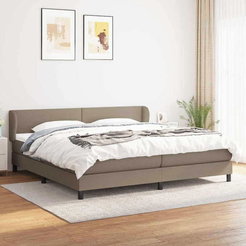 Pat box spring cu saltea, gri taupe, 200x200 cm, textil