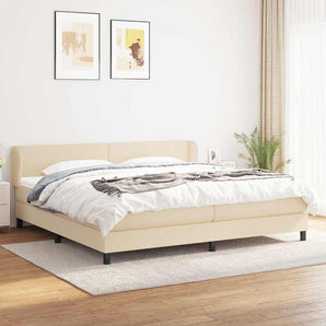 Pat box spring cu saltea, crem, 200x200 cm, textil