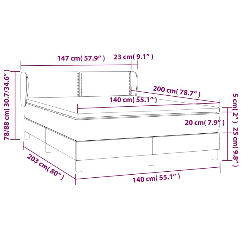 Pat box spring cu saltea, negru, 140x200 cm, material textil