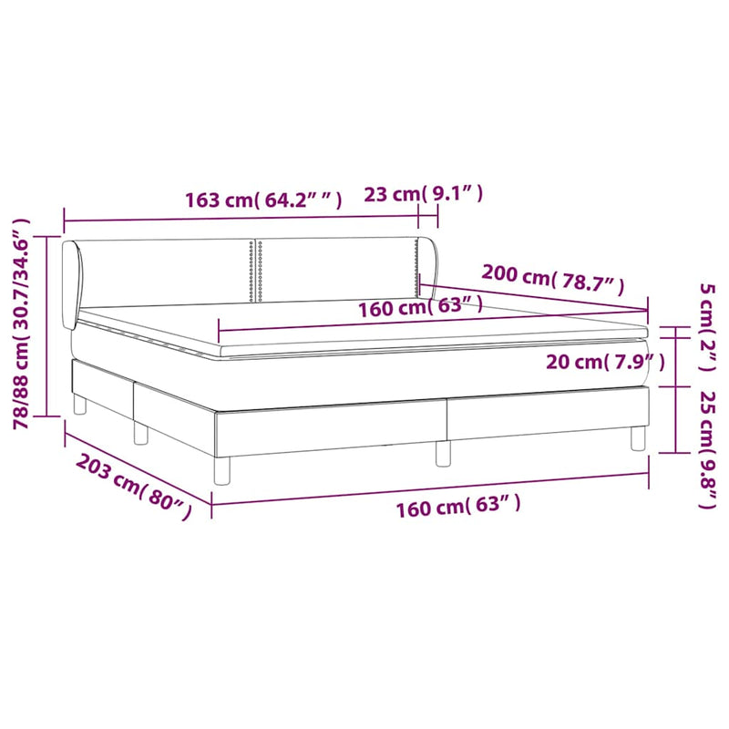 Pat box spring cu saltea, negru, 160x200 cm, material textil