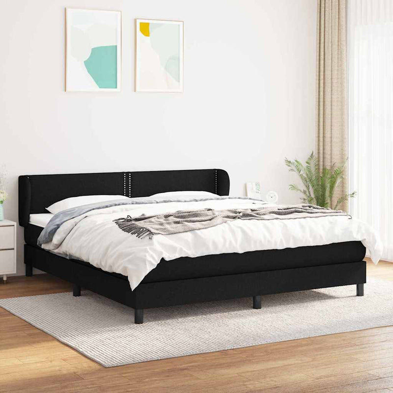 Pat box spring cu saltea, negru, 160x200 cm, material textil