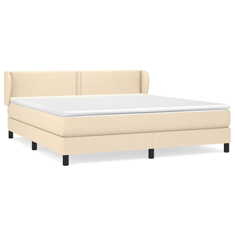 Pat box spring cu saltea, crem, 180x200 cm, material textil
