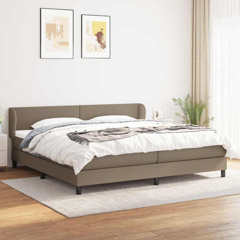 Pat box spring cu saltea, gri taupe, 200x200 cm, textil