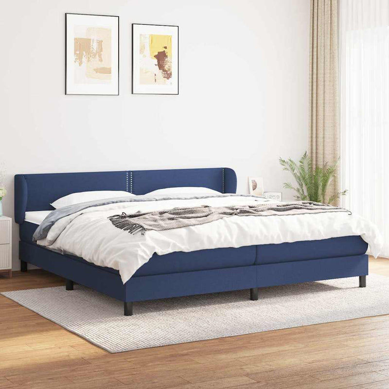 Pat box spring cu saltea, albastru, 200x200 cm, textil