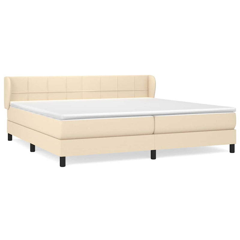 Pat box spring cu saltea, crem, 200x200 cm, textil