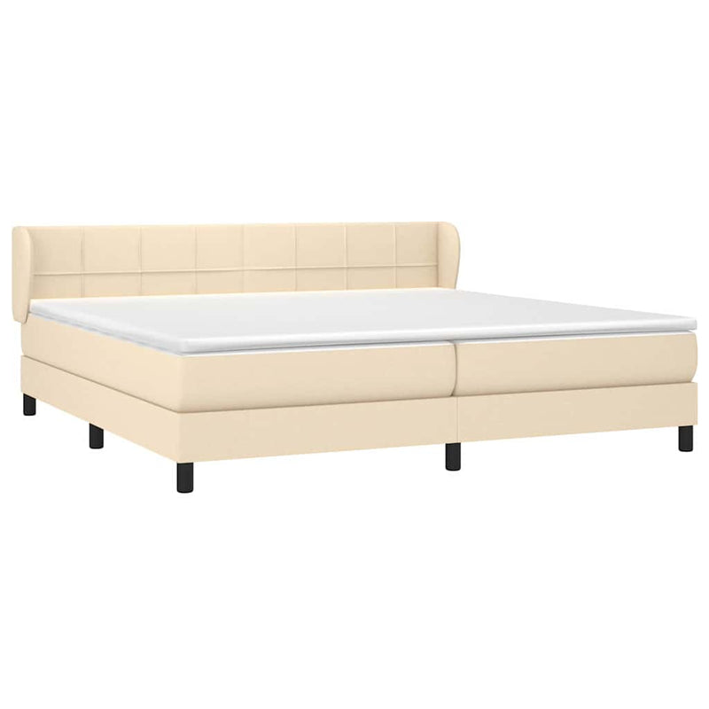Pat box spring cu saltea, crem, 200x200 cm, textil