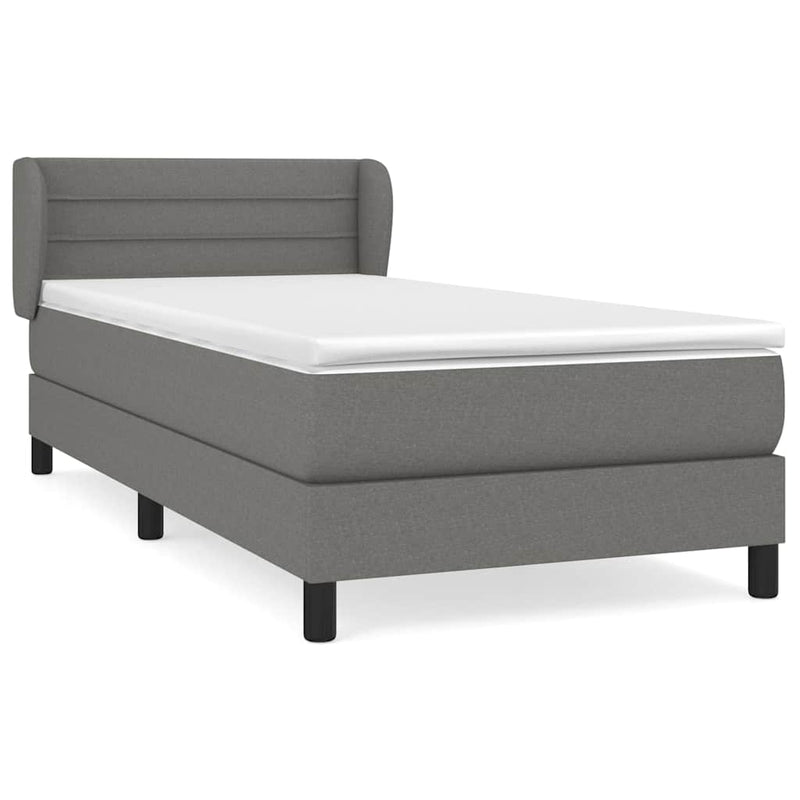 Pat box spring cu saltea, gri închis, 90x190 cm, textil