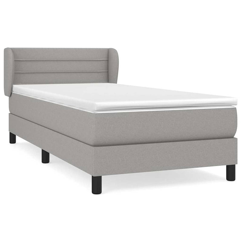 Pat box spring cu saltea, gri deschis, 90x200 cm, textil
