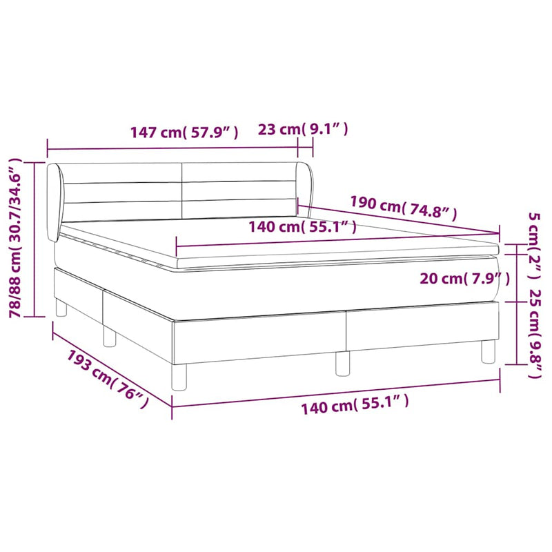 Pat box spring cu saltea, maro închis, 140x200 cm, textil