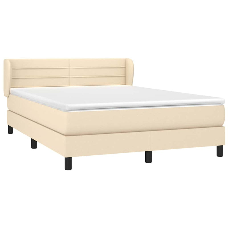 Pat box spring cu saltea, crem, 140x200 cm, textil