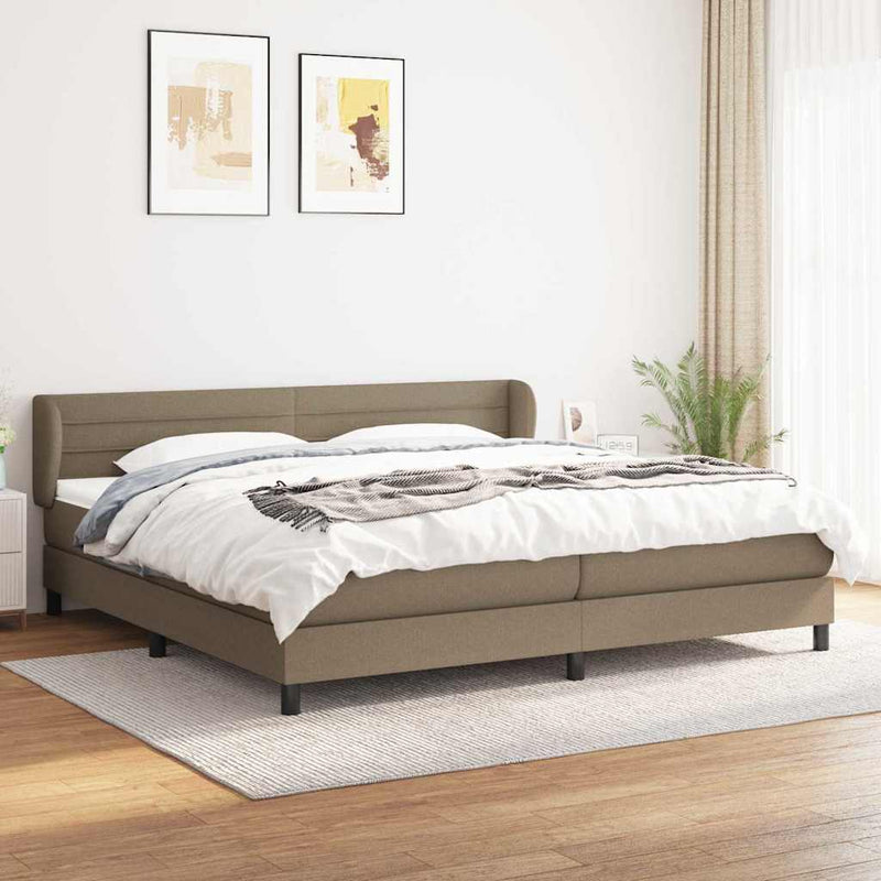 Pat box spring cu saltea, gri taupe, 200x200 cm, textil