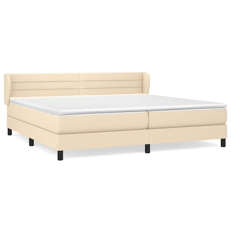 Pat box spring cu saltea, crem, 200x200 cm, textil