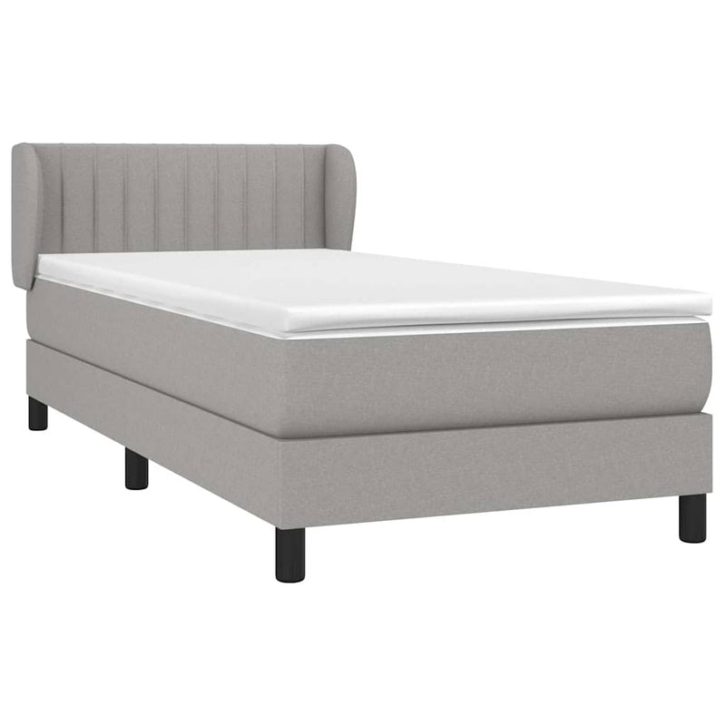 Pat box spring cu saltea, gri deschis, 90x190 cm, textil