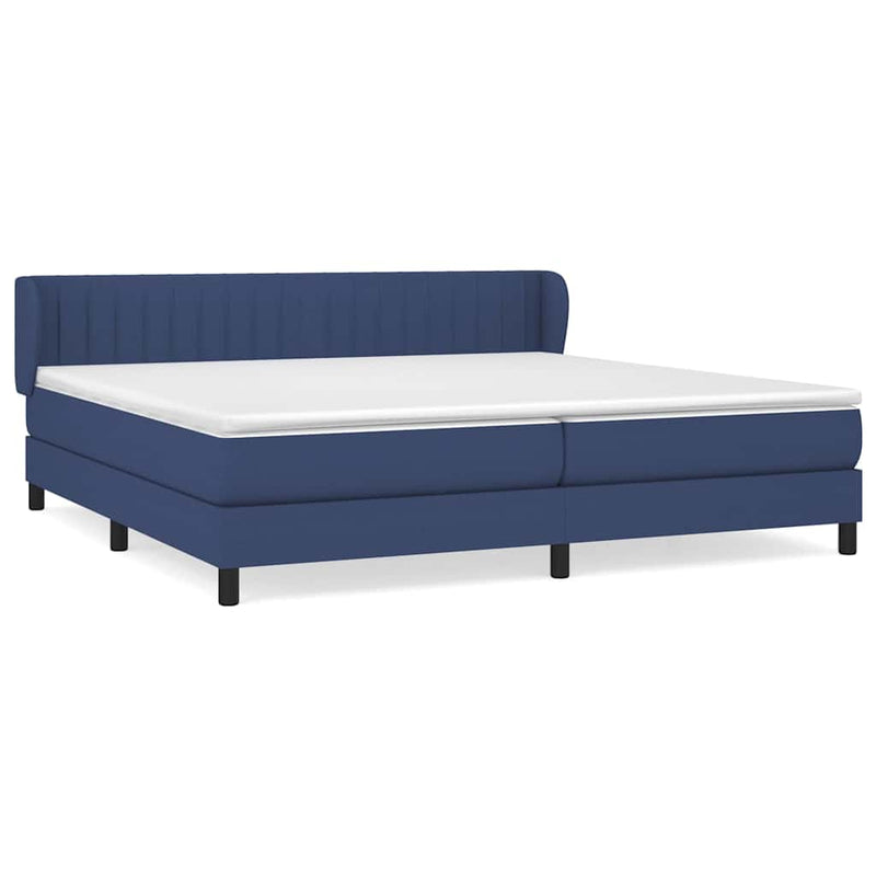 Pat box spring cu saltea, albastru, 200x200 cm, textil
