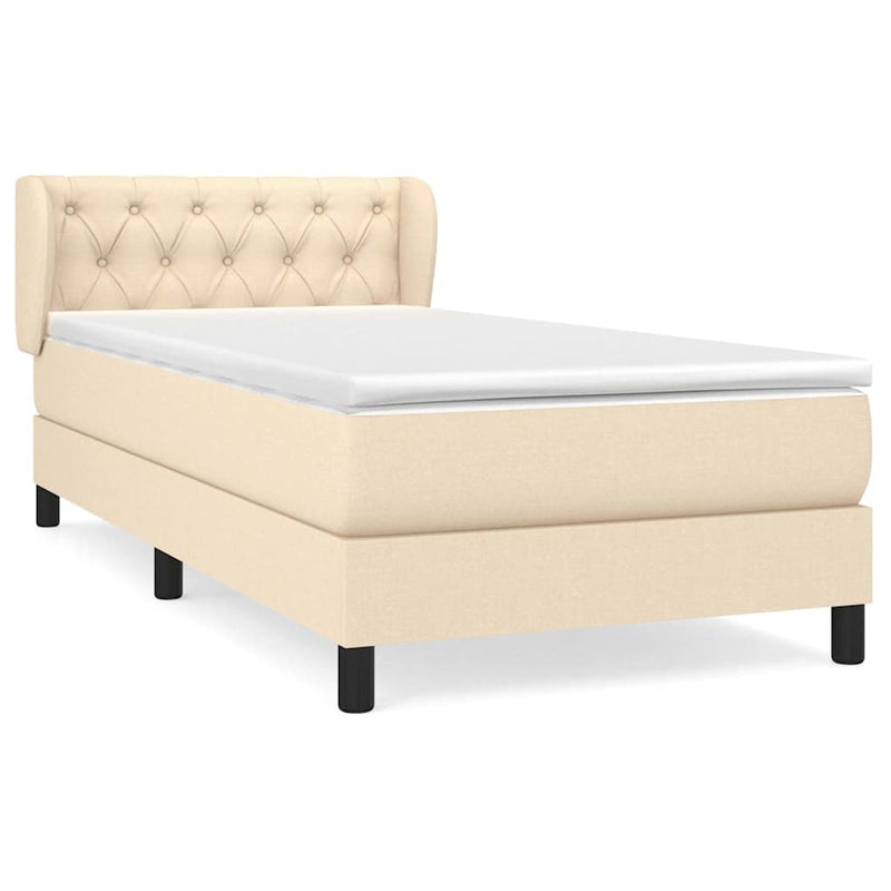 Pat box spring cu saltea, crem, 80x200 cm, textil