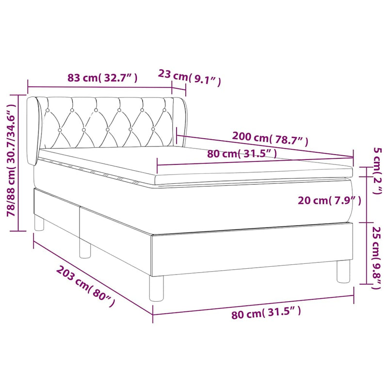 Pat box spring cu saltea, albastru, 80x200 cm, textil