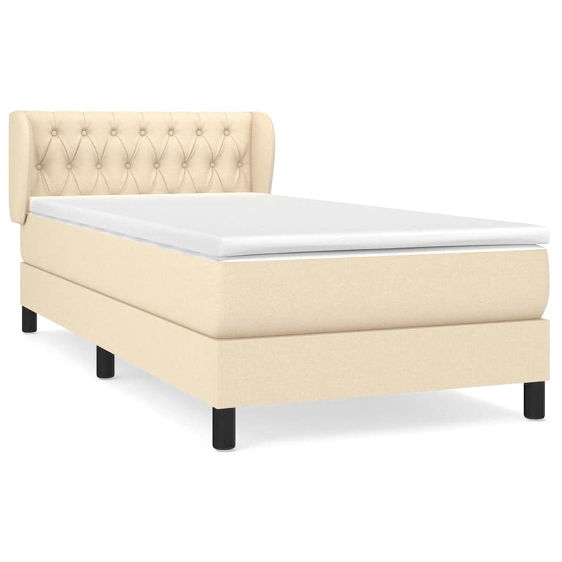 Pat box spring cu saltea, crem, 90x190 cm, textil
