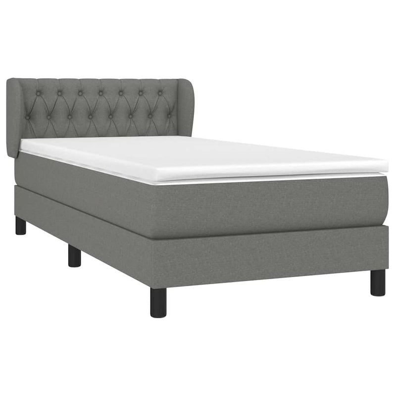 Pat box spring cu saltea, gri închis, 90x200 cm, textil
