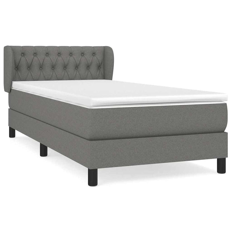 Pat box spring cu saltea, gri închis, 100x200 cm, textil