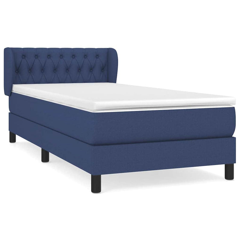 Pat box spring cu saltea, albastru, 100x200 cm, textil