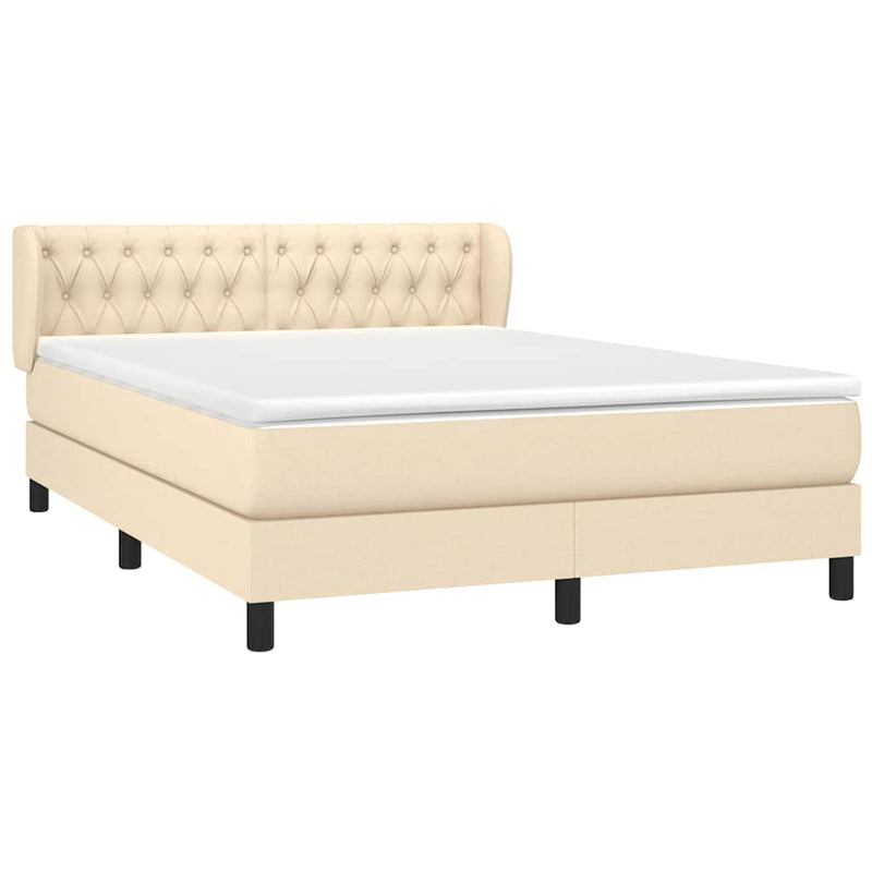 Pat box spring cu saltea, crem, 140x200 cm, textil