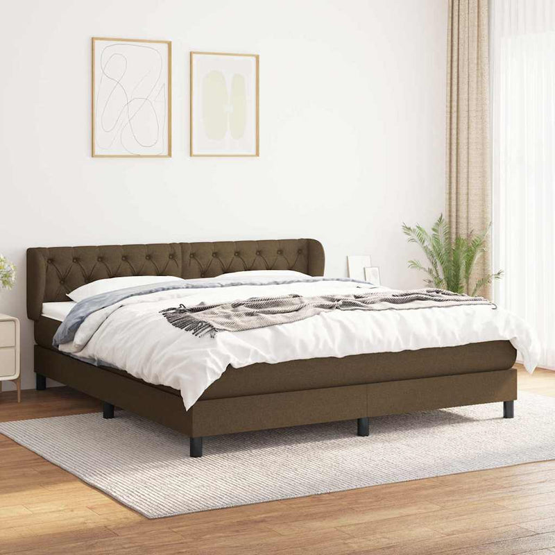 Pat box spring cu saltea, maro închis, 160x200 cm, textil