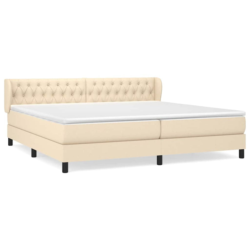 Pat box spring cu saltea, crem, 200x200 cm, textil
