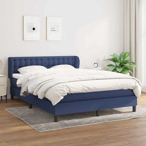 Pat box spring cu saltea, albastru, 140x200 cm, textil
