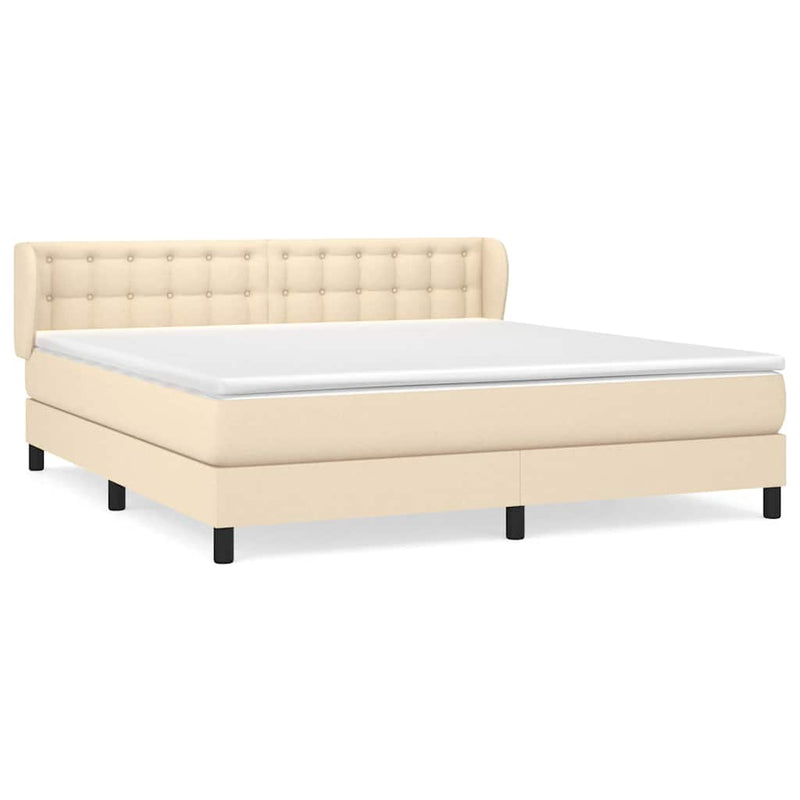 Pat box spring cu saltea, crem, 160x200 cm, material textil