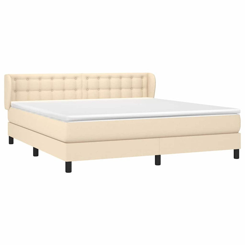 Pat box spring cu saltea, crem, 160x200 cm, material textil