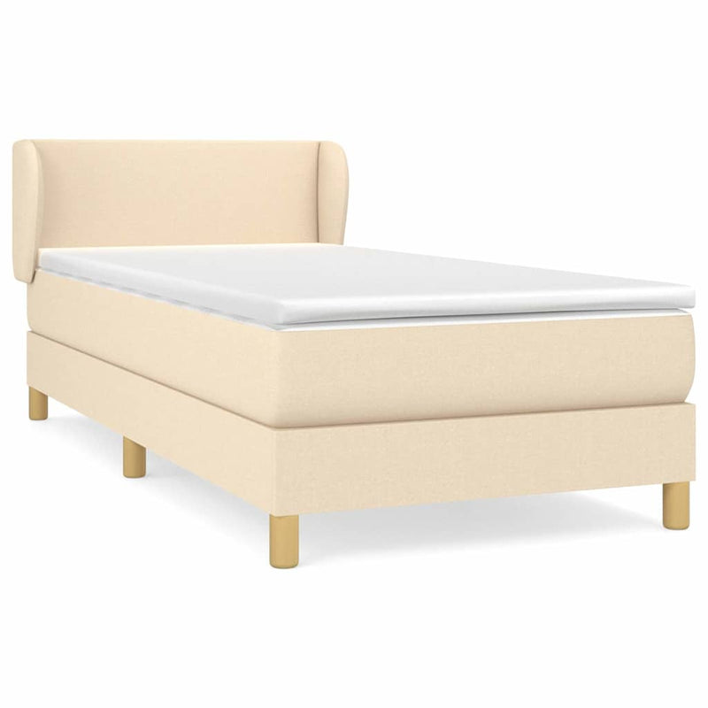 Pat box spring cu saltea, crem, 90x190 cm, textil