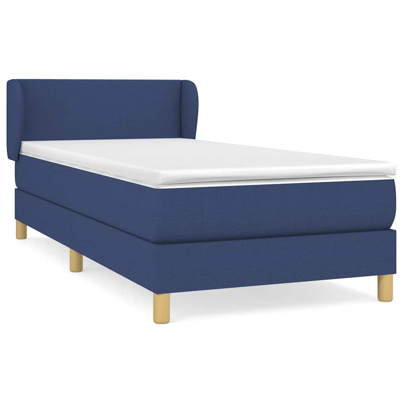 Pat box spring cu saltea, albastru, 90x190 cm, textil