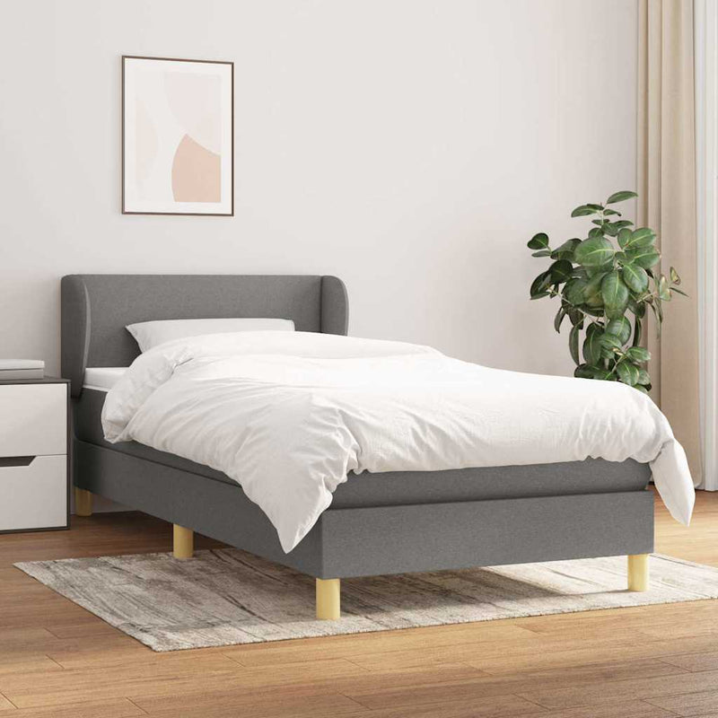 Pat box spring cu saltea, gri închis, 100x200 cm, textil