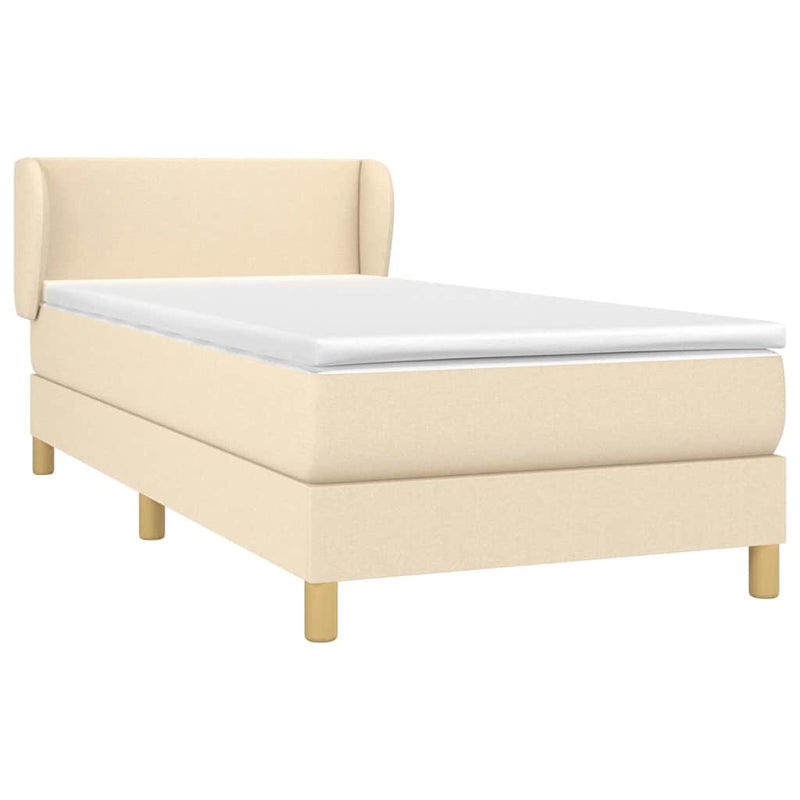 Pat box spring cu saltea, crem, 100x200 cm, textil