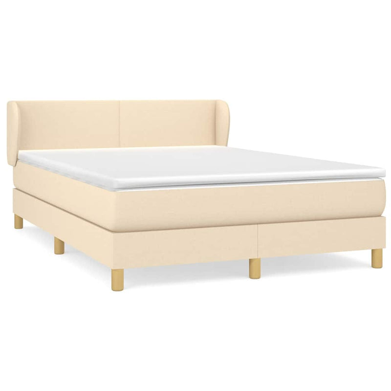 Pat box spring cu saltea, crem, 140x200 cm, textil