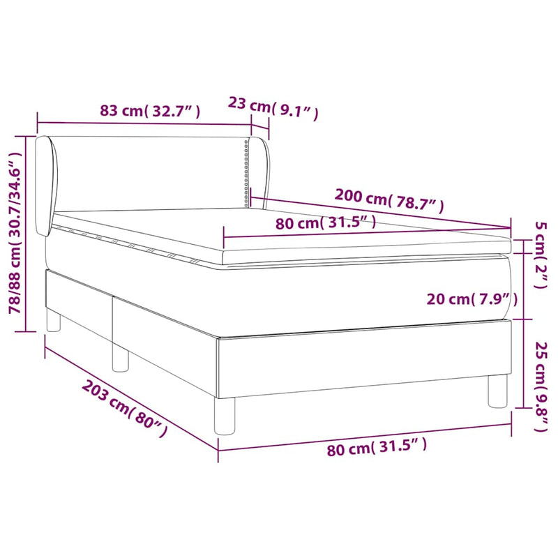 Pat box spring cu saltea, gri închis, 80x200 cm, textil