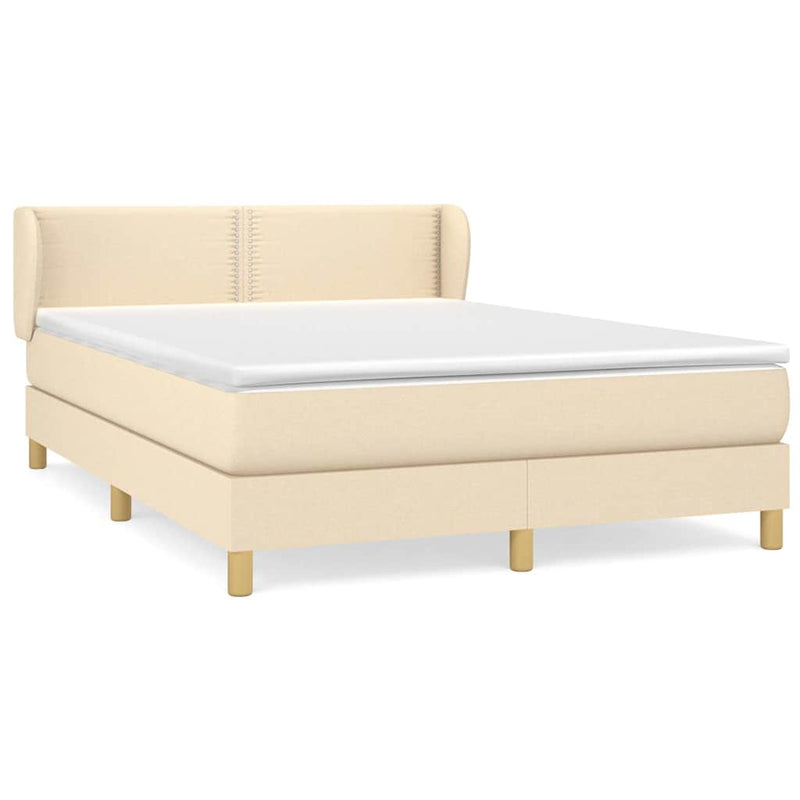 Pat box spring cu saltea, crem, 140x200 cm, textil
