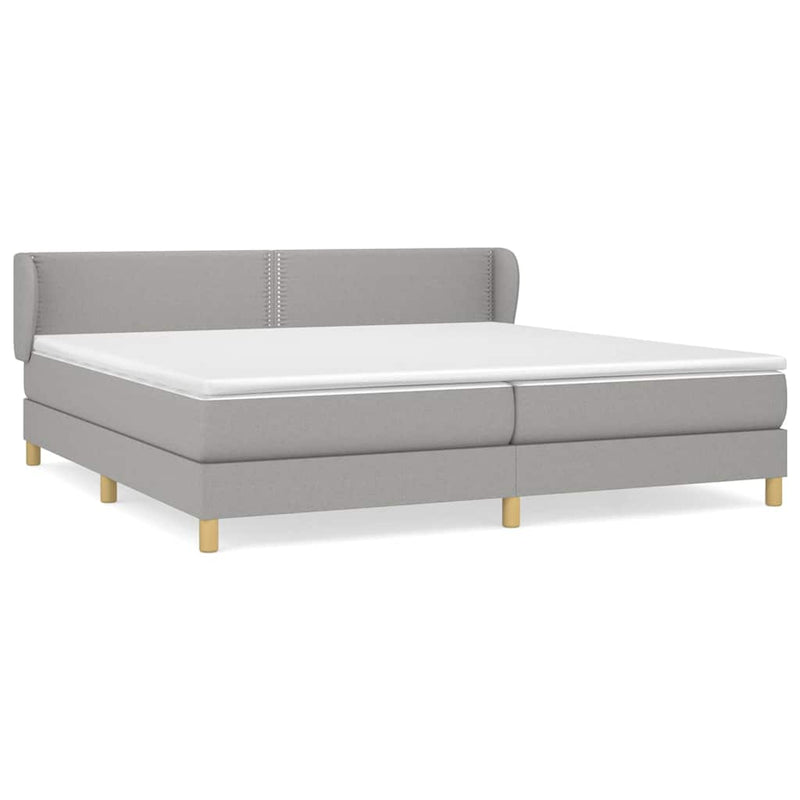 Pat box spring cu saltea, gri deschis, 200x200 cm, textil