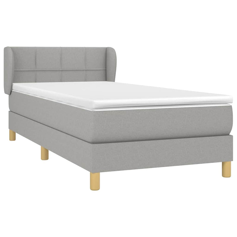 Pat box spring cu saltea, gri deschis, 90x190 cm, textil