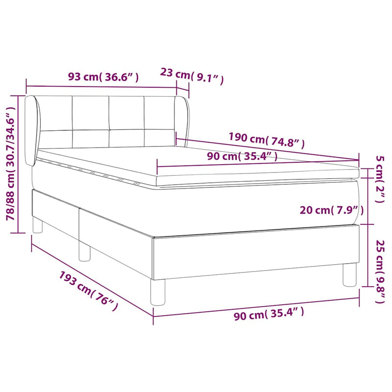 Pat box spring cu saltea, albastru, 90x190 cm, textil