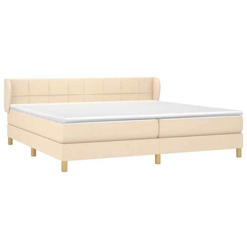 Pat box spring cu saltea, crem, 200x200 cm, textil
