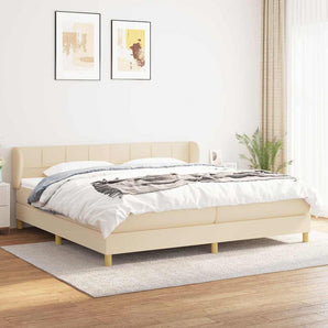 Pat box spring cu saltea, crem, 200x200 cm, textil