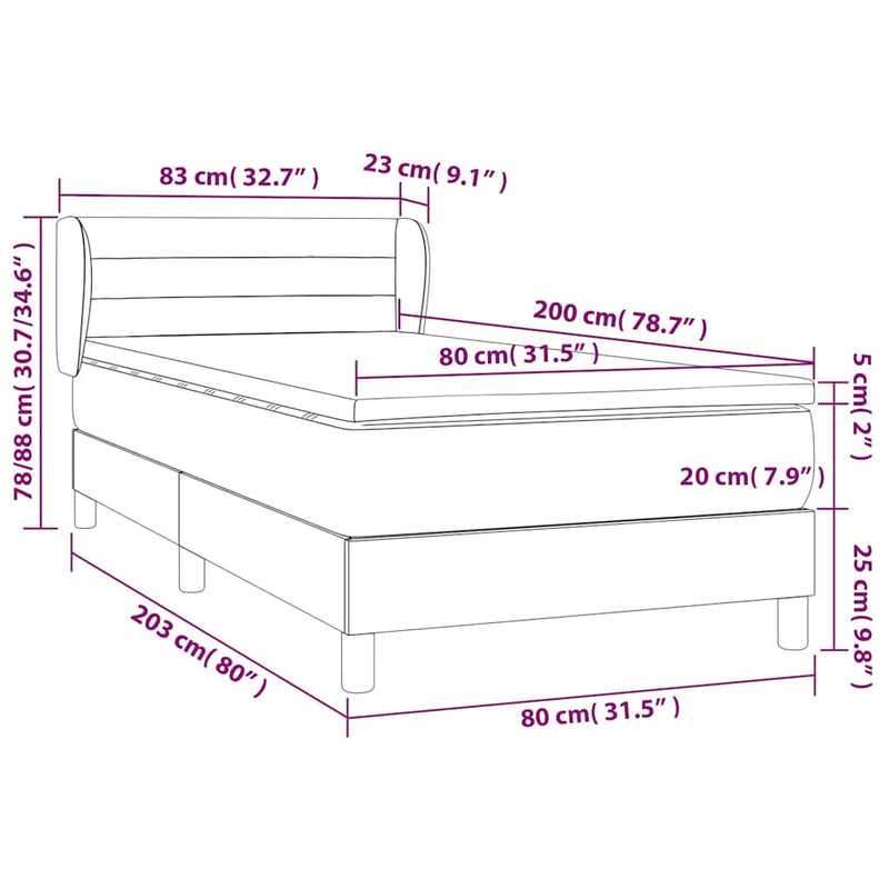 Pat box spring cu saltea, gri închis, 80x200 cm, textil
